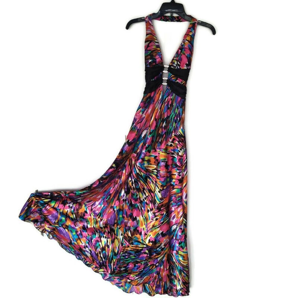 Beata Studio Multi Color Low Plunge Neck Dress